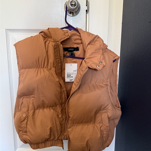 Tan Puffer Vest with Hood - Picture 2 of 2